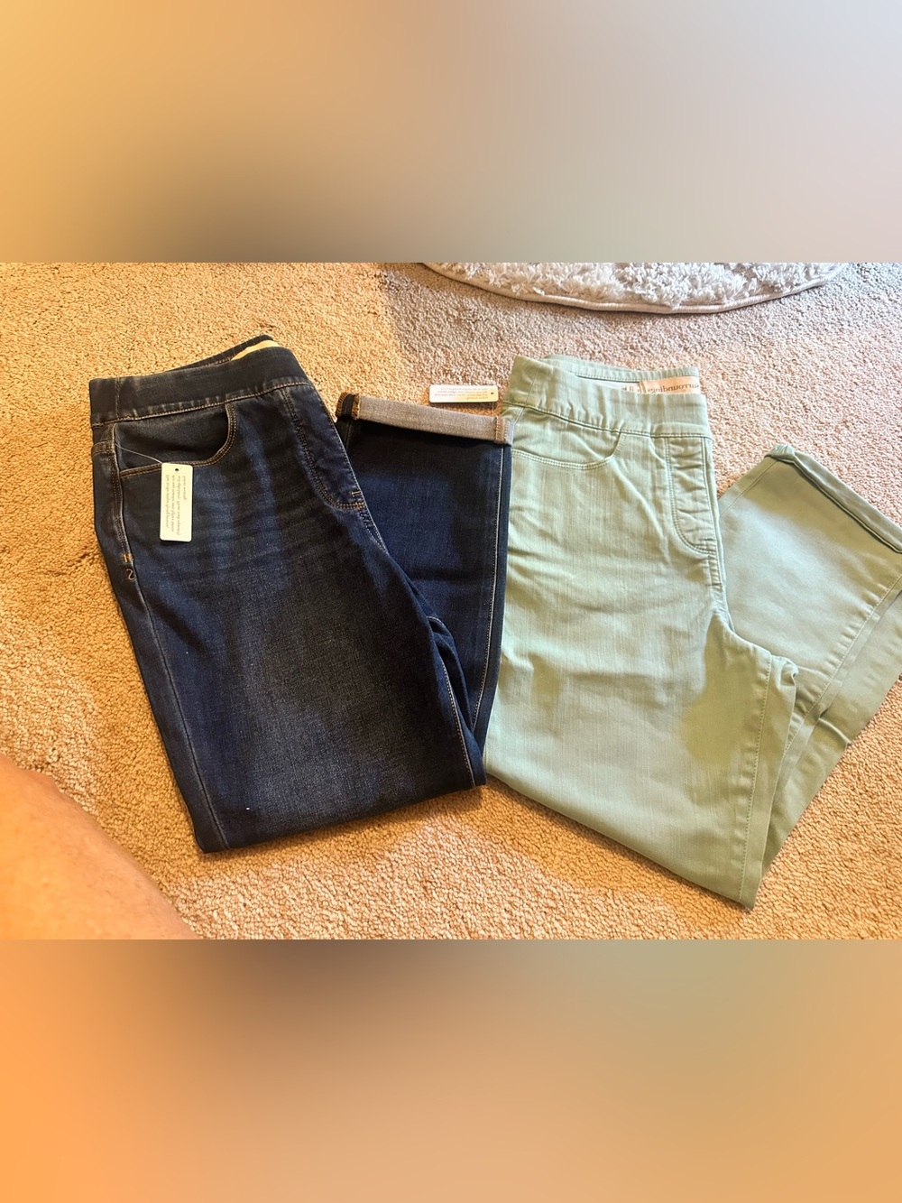 2 pair new Soft Surroundings comfort pull on jeans small petite denim/green